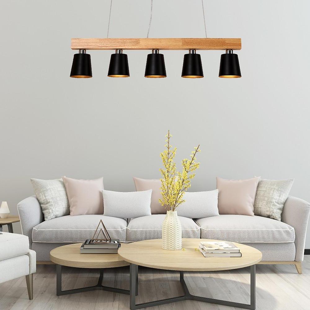 Linear Wood Chandelier Island Kitchen Lighting Dining Room Chandeliers 5 Bulbs-Lighom