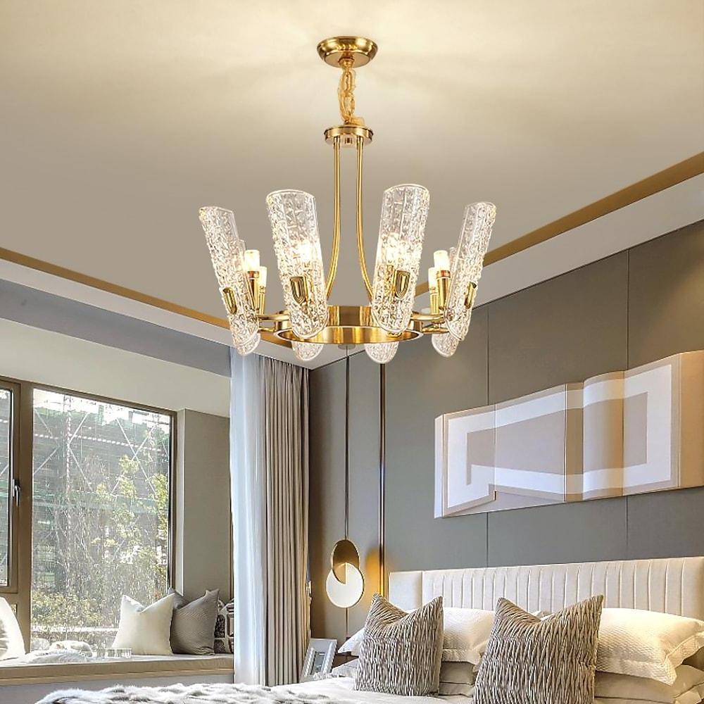 8-light LED Electroplated Metal Glass Gold Classic Chandelier Pendant Lighting-Lighom
