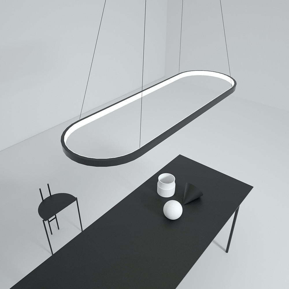 LED Oval Modern Black Pendant Light with Remote Control Artistic Pendant Light-Lighom
