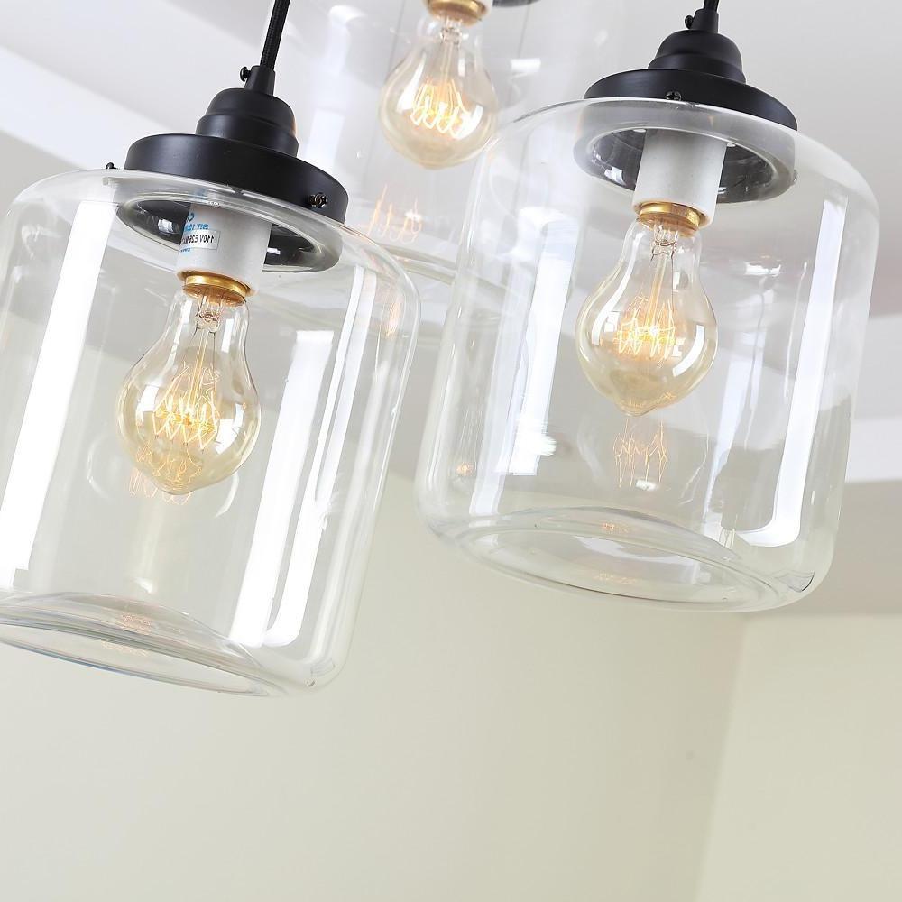 Industrial Glass Foyer Chandelier with 3 Lights-Lighom
