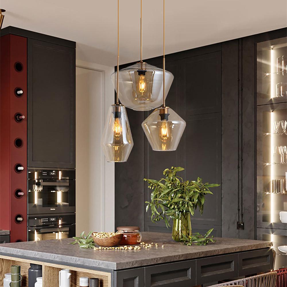 3-light Creative Glass LED Retro Pendant Lights Kitchen Island Lighting-Lighom
