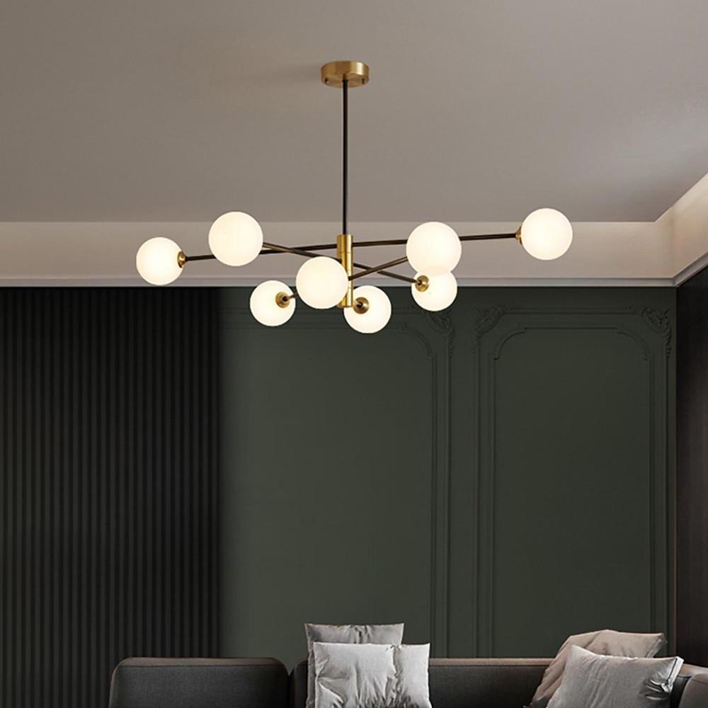 Lighom industrial globe geometric glass chandeliers — Warm White (3000K) / Brushed Gold