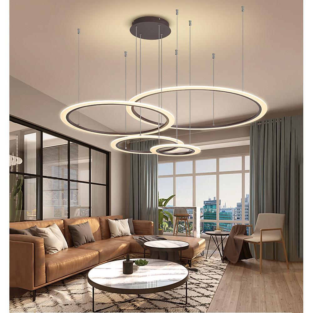 White synthetic 4-ring geometric chandeliers — Dimmable with Remote