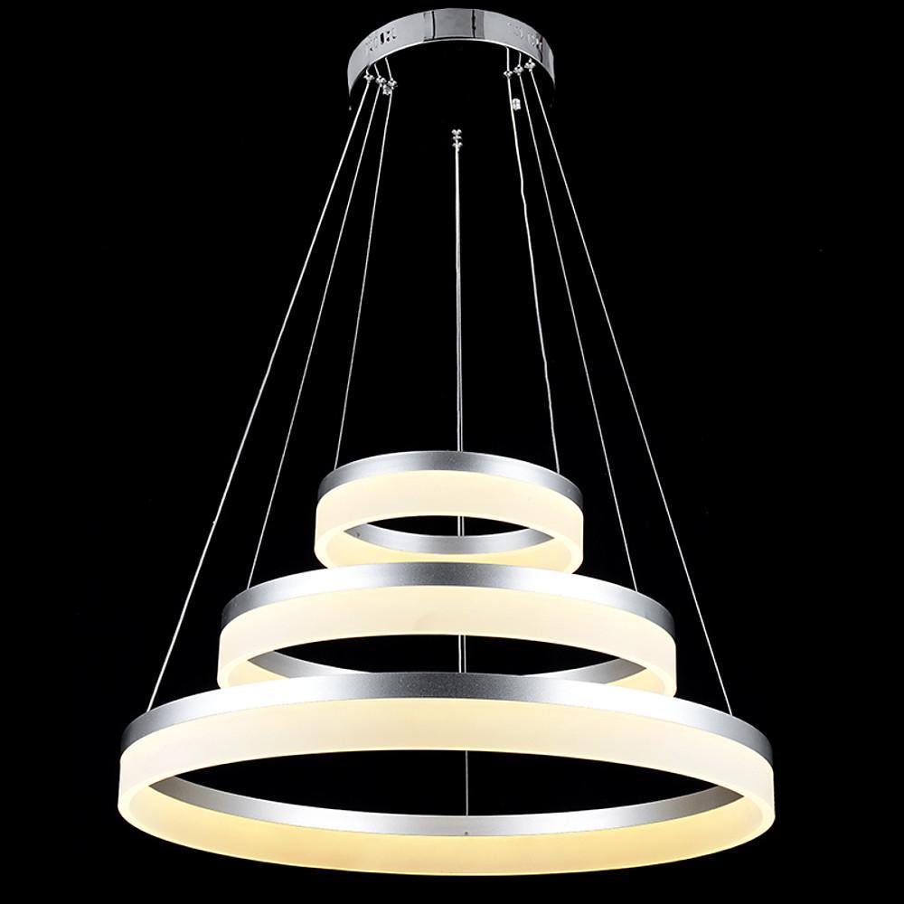 24" Adjustable 3-Ring Vintage Metal Acrylic LED Chandelier