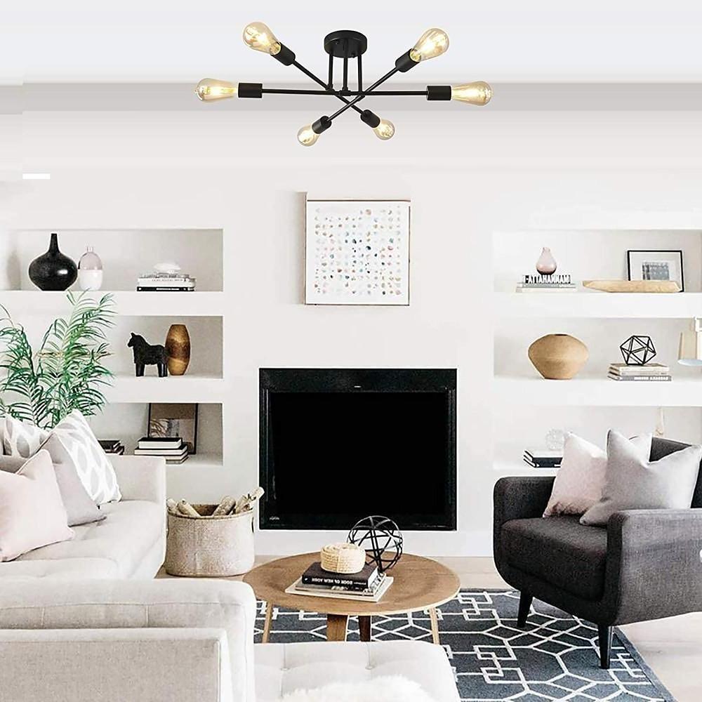 Minimalist Geometric Industrial Sputnik Chandelier 6 Bulbs-Lighom