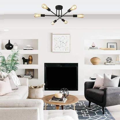 Minimalist Geometric Industrial Sputnik Chandelier 6 Bulbs-Lighom