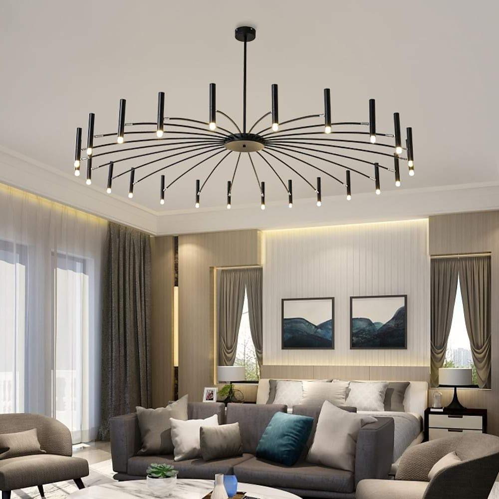 Modern 24-Light Streamlined Round LED Chandelier, 63", Black