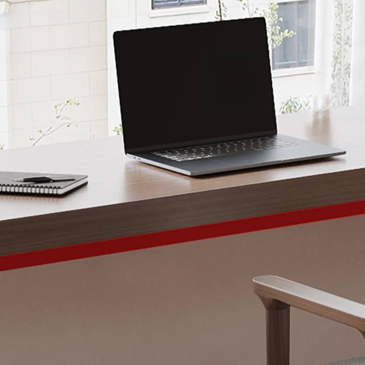 L-Shape Brown Lumber H-Base Double Computer Desk — Table Only