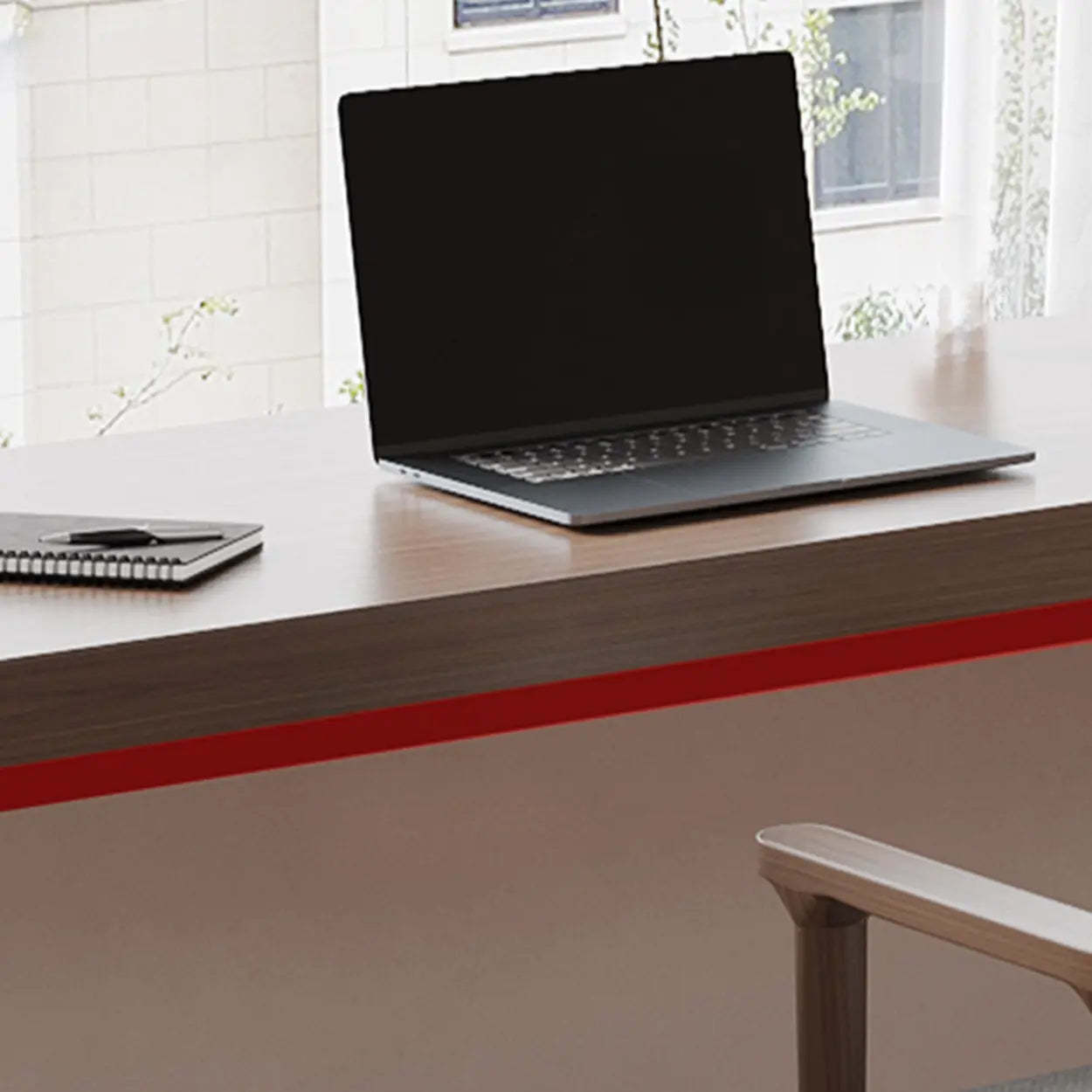 L-Shape Brown Lumber H-Base Double Computer Desk — Table Only