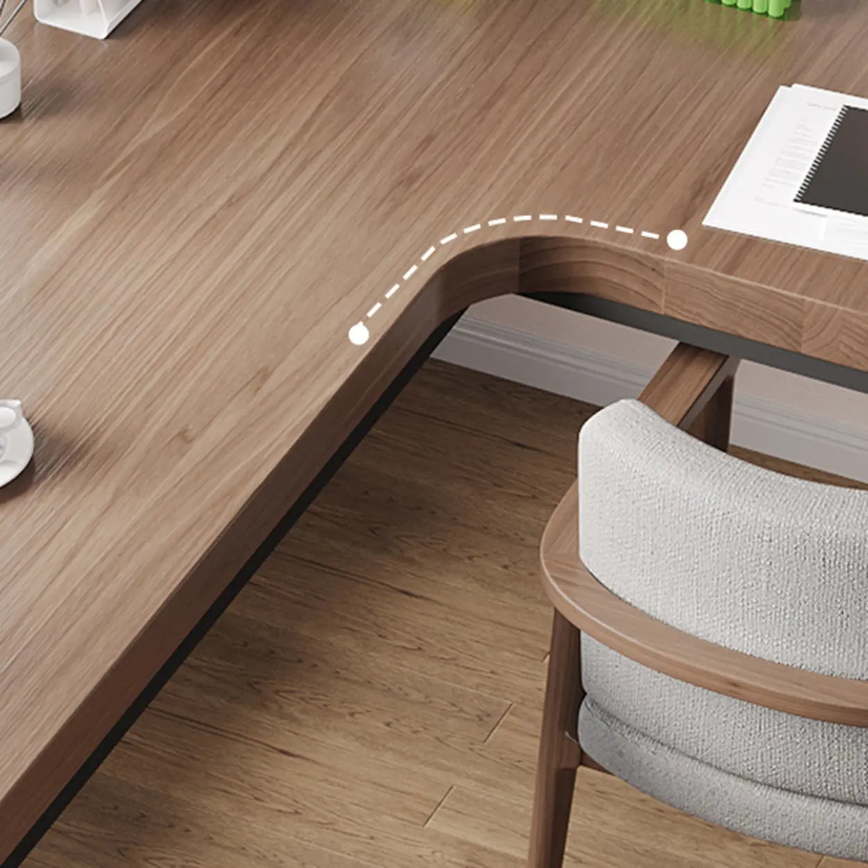 L-Shape Brown Lumber H-Base Double Computer Desk