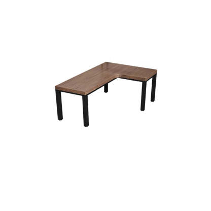 L-Shape Brown Lumber H-Base Double Computer Desk — Table Only