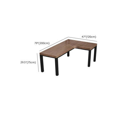 L-Shape Brown Lumber H-Base Double Computer Desk