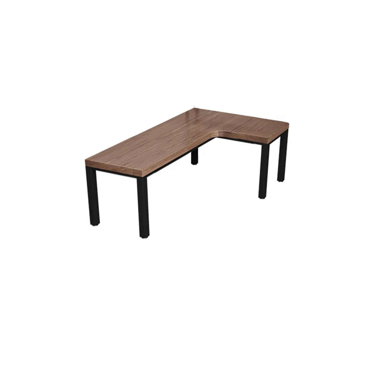 L-Shape Brown Lumber H-Base Double Computer Desk — Table Only
