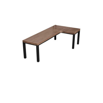 L-Shape Brown Lumber H-Base Double Computer Desk — Table Only