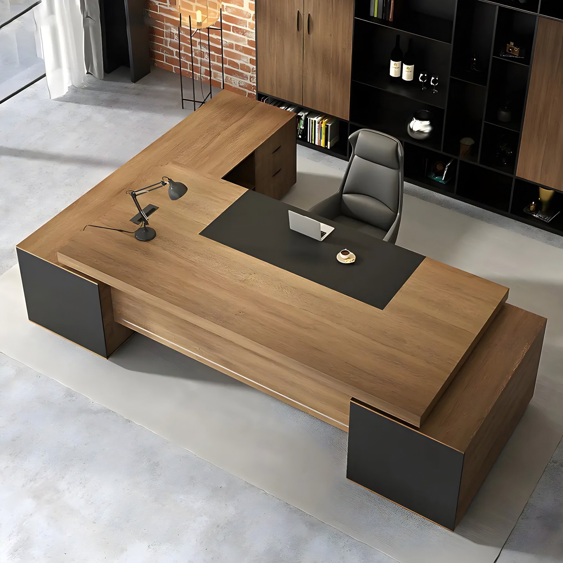 L-Shape Executive Desk with Timber Base