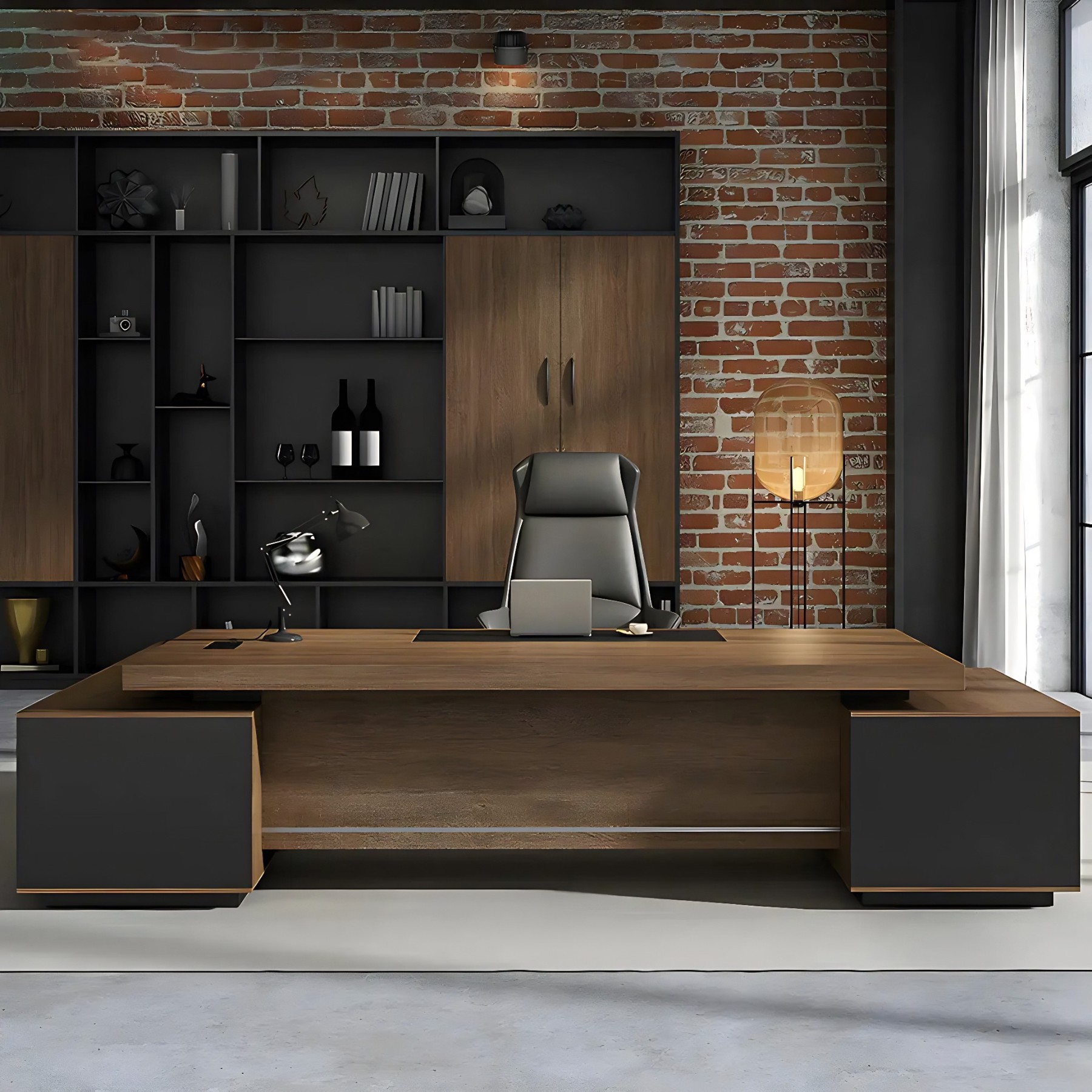 L-Shape Executive Desk with Timber Base