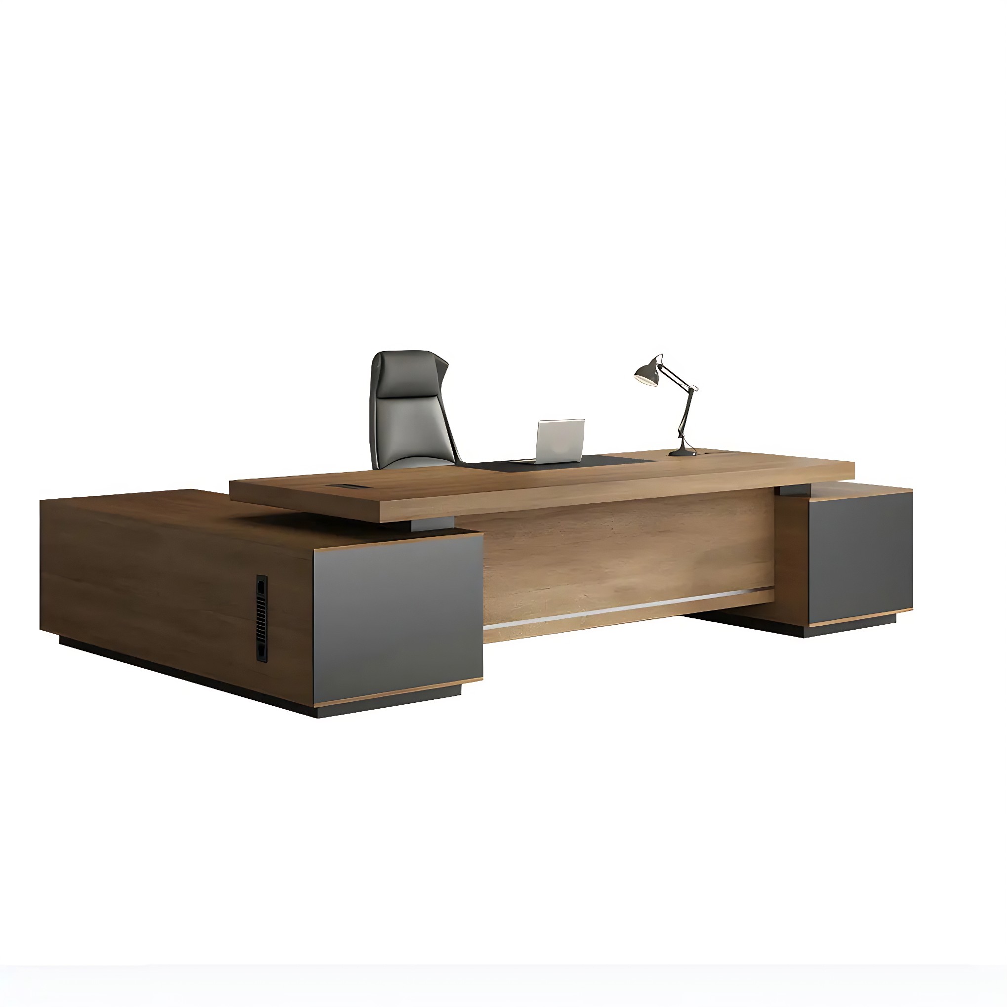 L-Shape Executive Desk with Timber Base