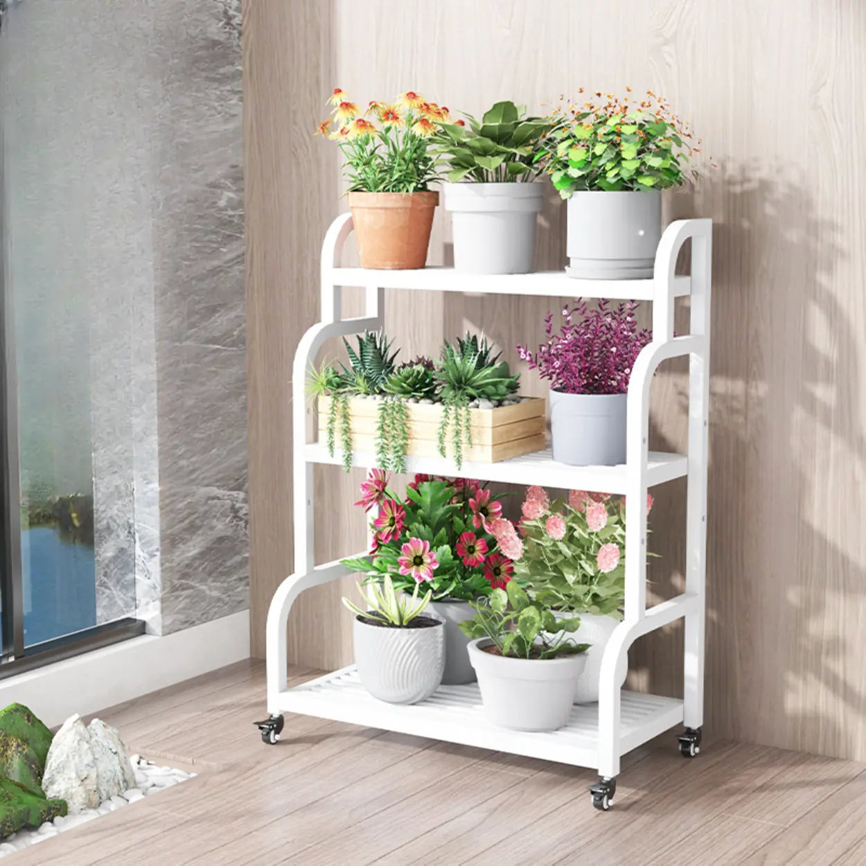 Ladder Metal Rolling 3-Tier Gold Plant Stand — Black