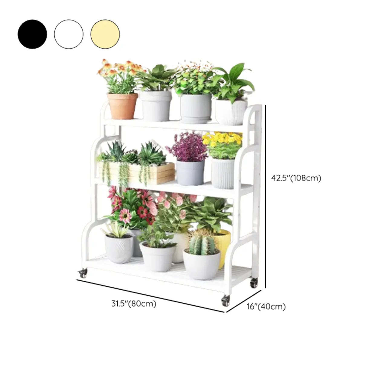 Ladder Metal Rolling 3-Tier Gold Plant Stand
