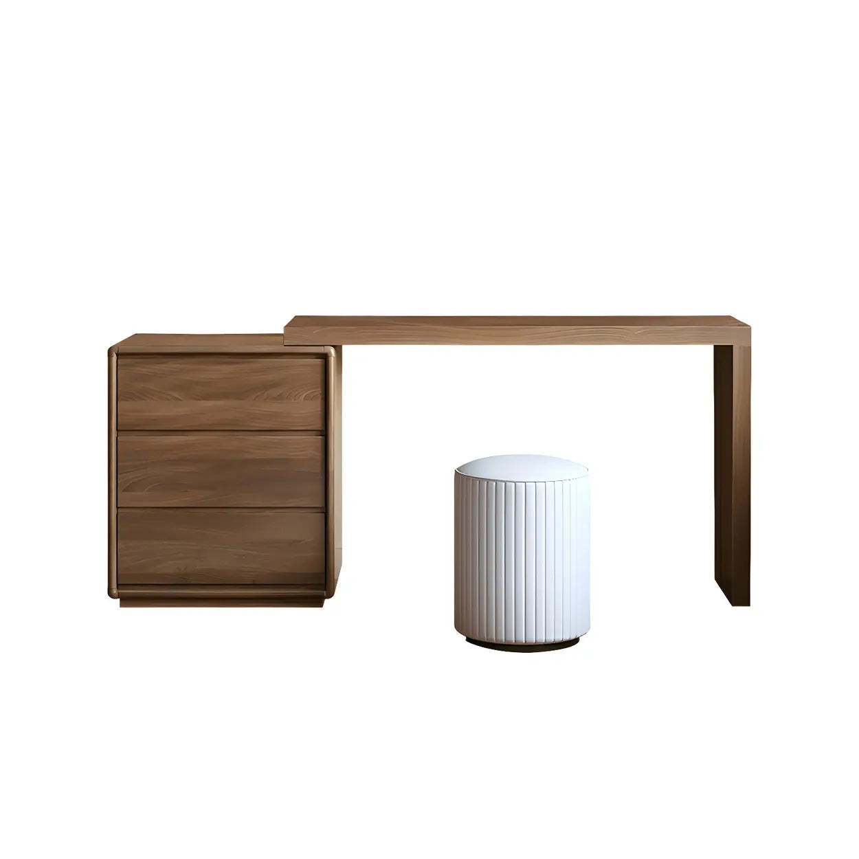 Large Brown Wood Makeup Vanity with Drawers and Seat — Makeup Vanity & Stools