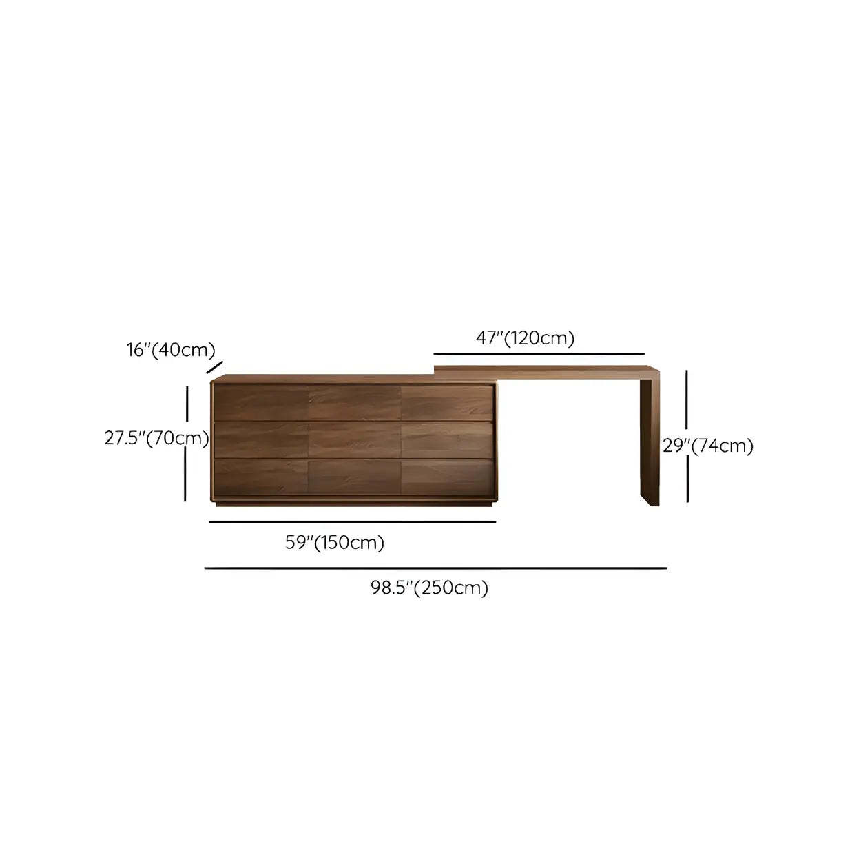 Large Brown Wood Makeup Vanity with Drawers and Seat