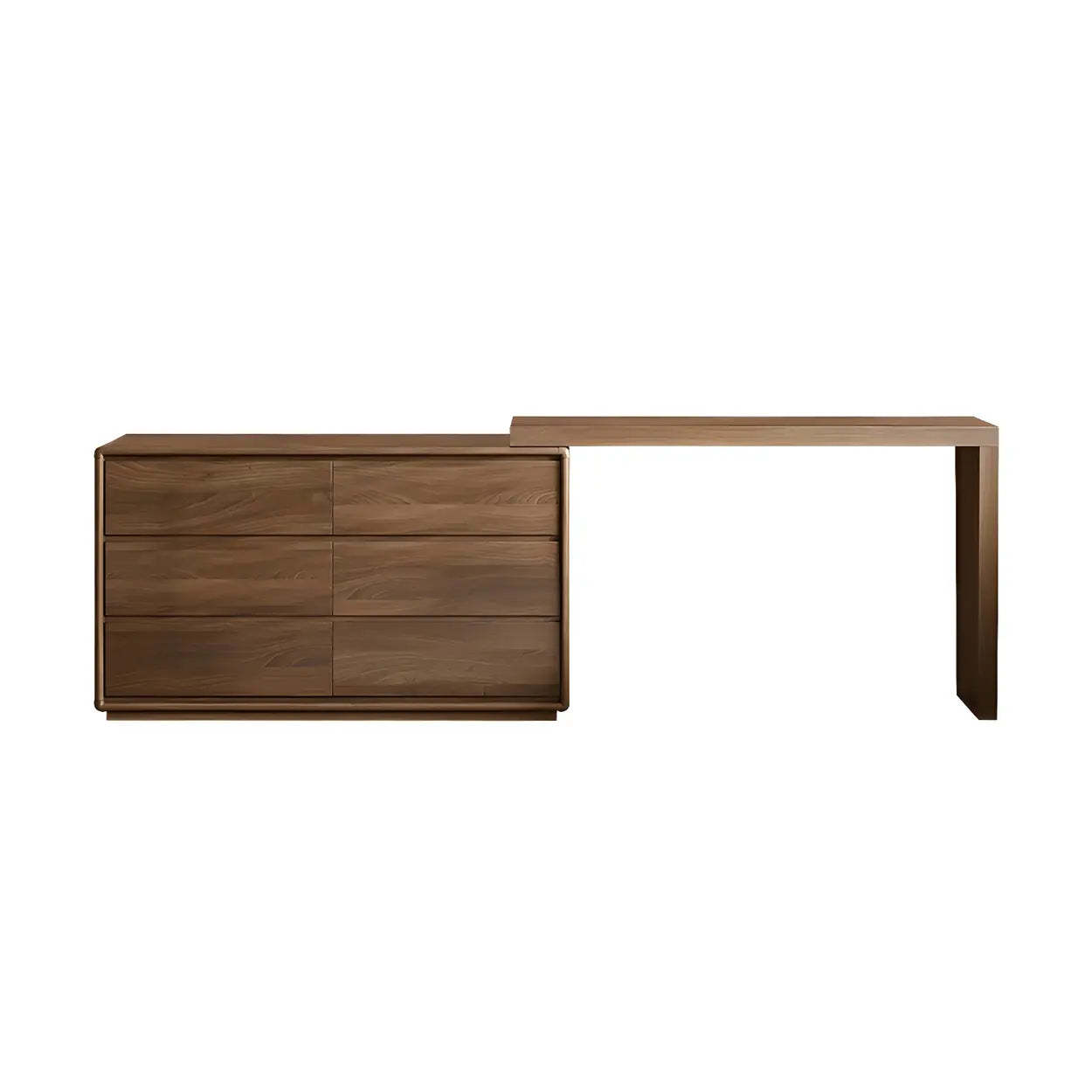 Large Brown Wood Makeup Vanity with Drawers and Seat — Makeup Vanity