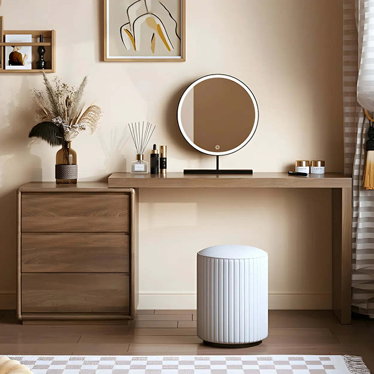 Large Brown Wood Makeup Vanity with Drawers and Seat — Makeup Vanity & Stools