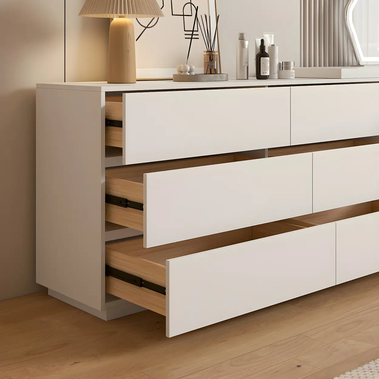 Large Off-White Wood Vanity with Drawers — Off-White