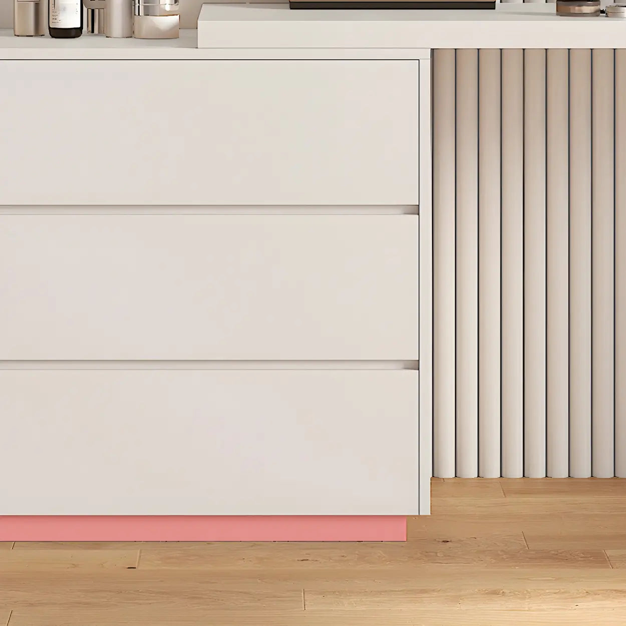Large Off-White Wood Vanity with Drawers — Cream Yellow