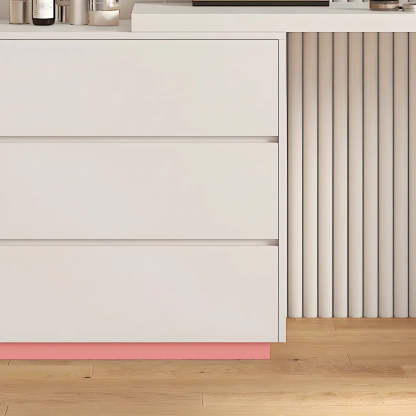 Large Off-White Wood Vanity with Drawers — Cream Yellow