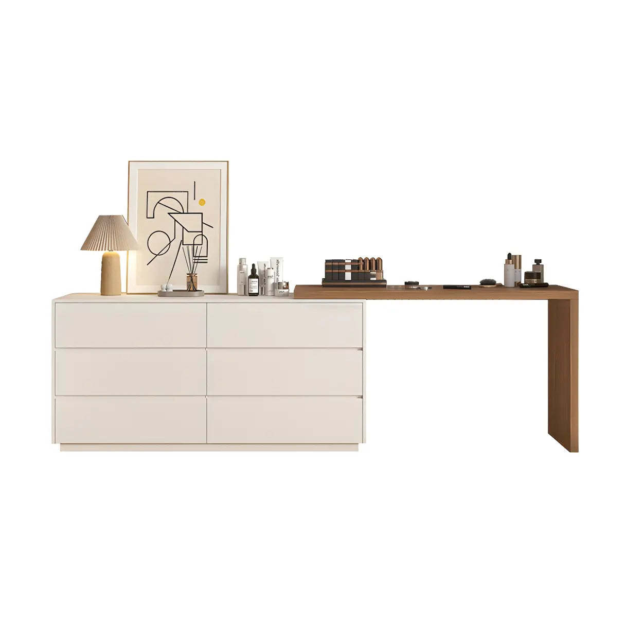 Large Off-White Wood Vanity with Drawers — Cream Yellow