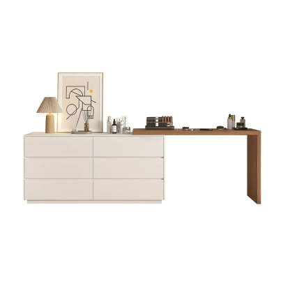 Large Off-White Wood Vanity with Drawers — Cream Yellow