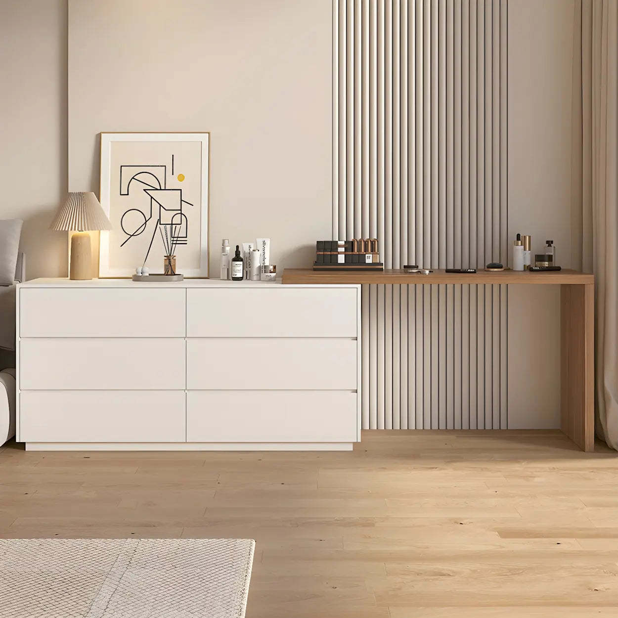 Large Off-White Wood Vanity with Drawers — Off-White