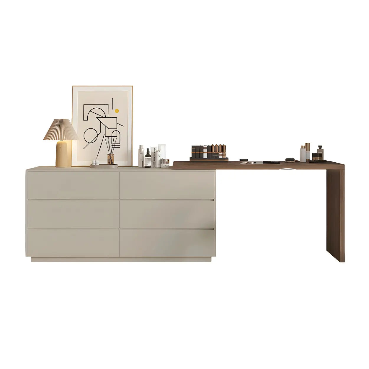 Large Off-White Wood Vanity with Drawers — Cream Yellow
