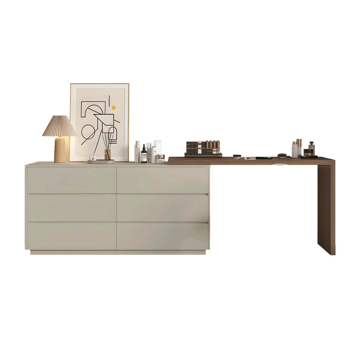 Large Off-White Wood Vanity with Drawers — Cream Yellow