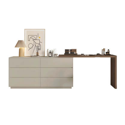 Large Off-White Wood Vanity with Drawers — Cream Yellow