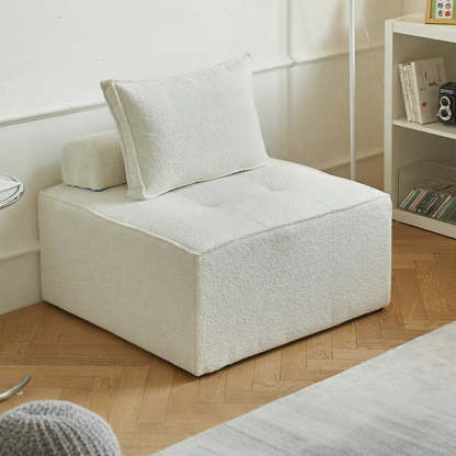 Lazy Modern White Tofu Block Square Accent Chair — Off-white / Faux leather