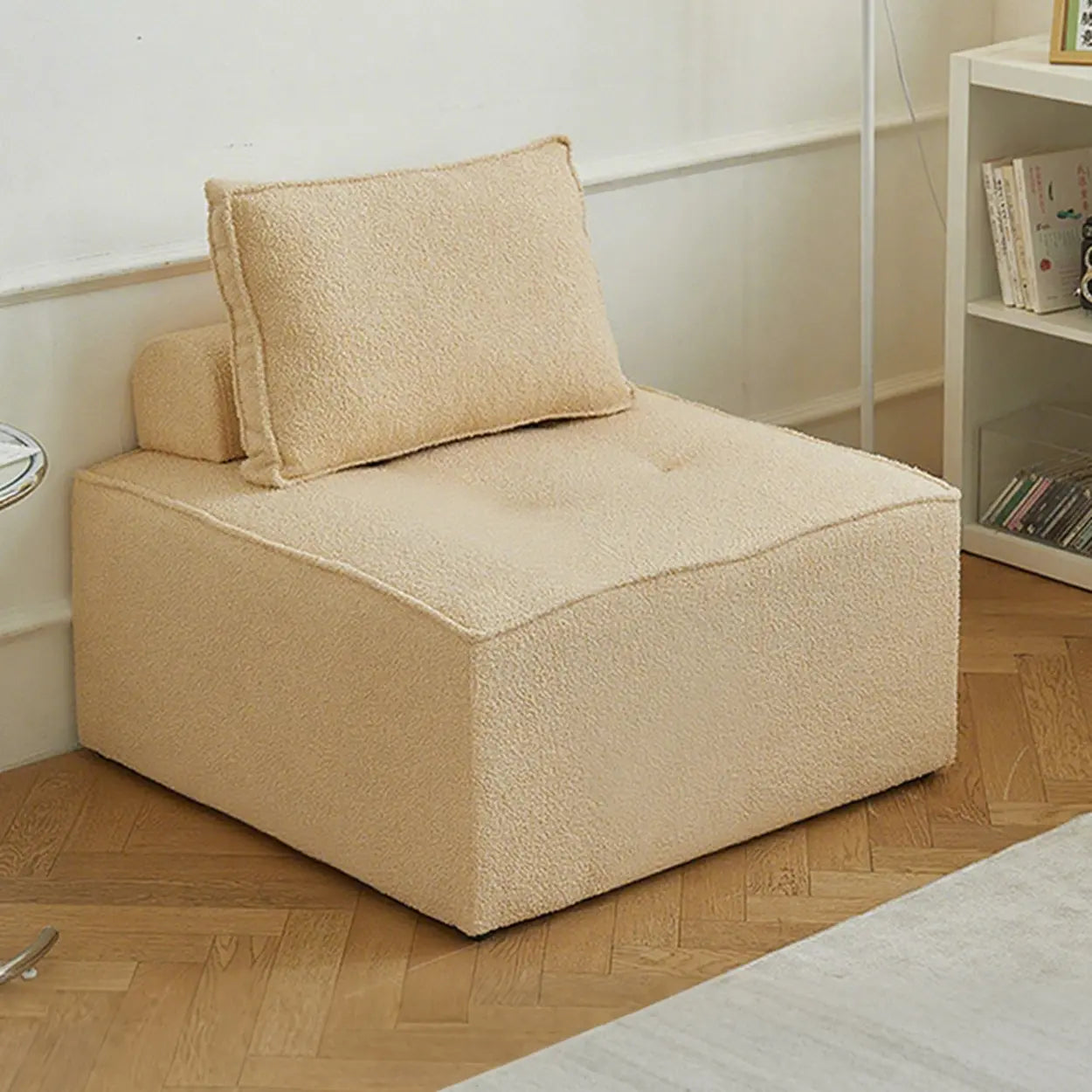 Lazy Modern White Tofu Block Square Accent Chair — Off-white / Faux leather