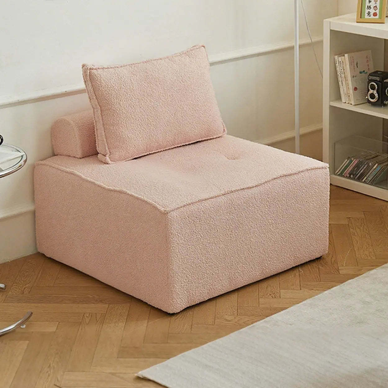 Lazy Modern White Tofu Block Square Accent Chair — Light gray / Faux leather
