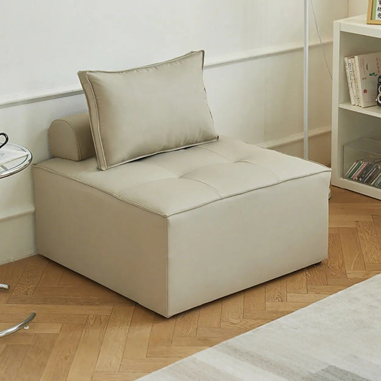 Lazy Modern White Tofu Block Square Accent Chair — Light gray / Faux leather