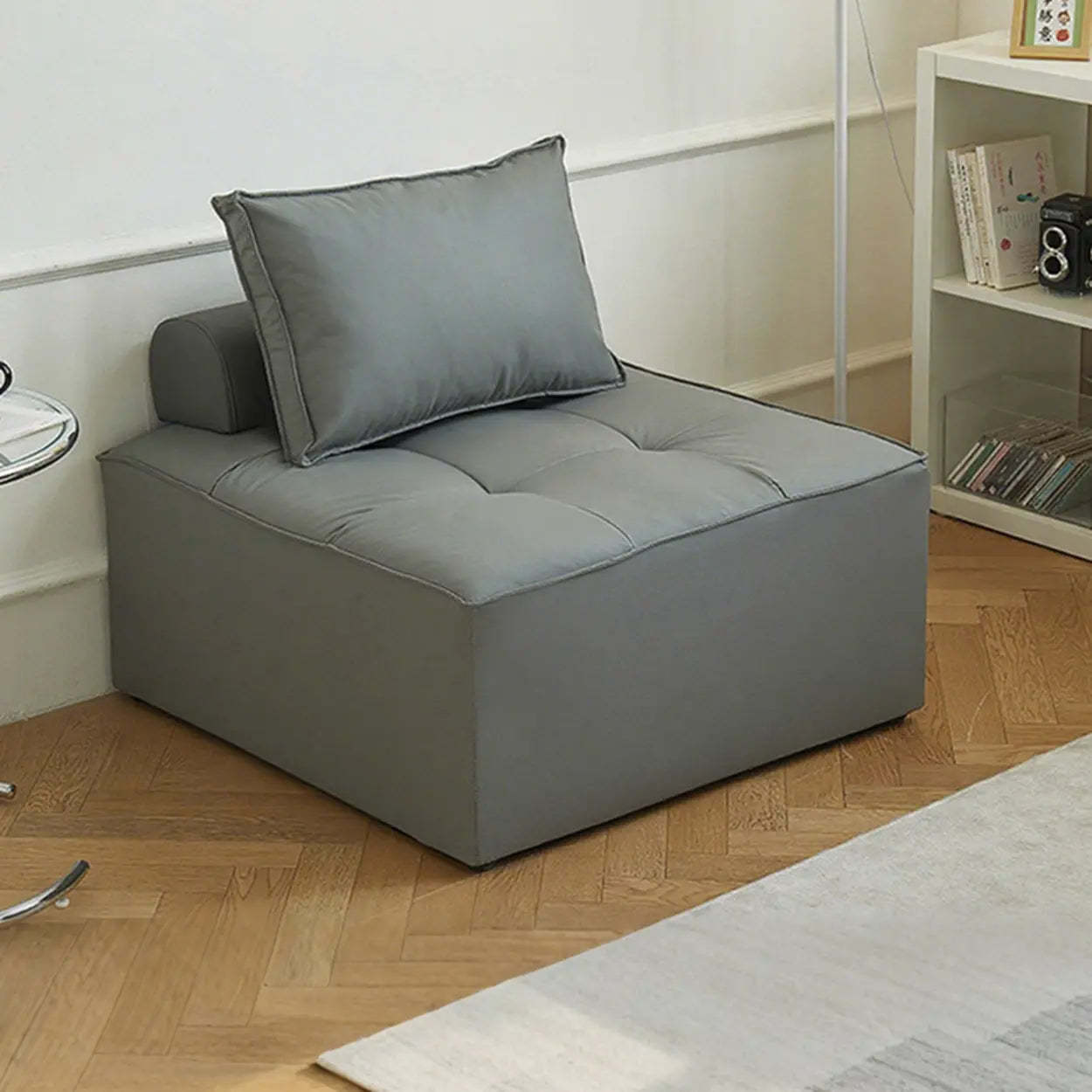 Lazy Modern White Tofu Block Square Accent Chair — Light gray / Faux leather