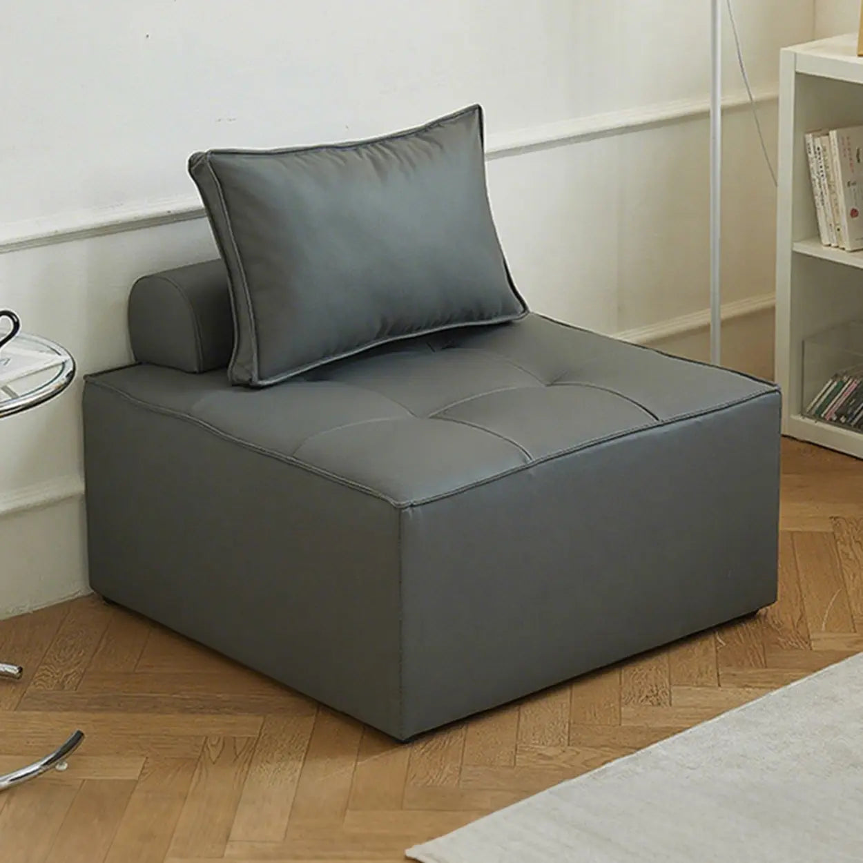 Lazy Modern White Tofu Block Square Accent Chair — Gray / Faux leather