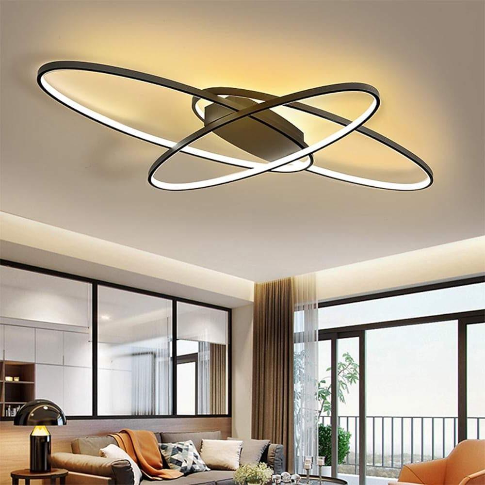 Lighom modern oval overlapping black semi-flush mount light — Warm White (3000K) / White