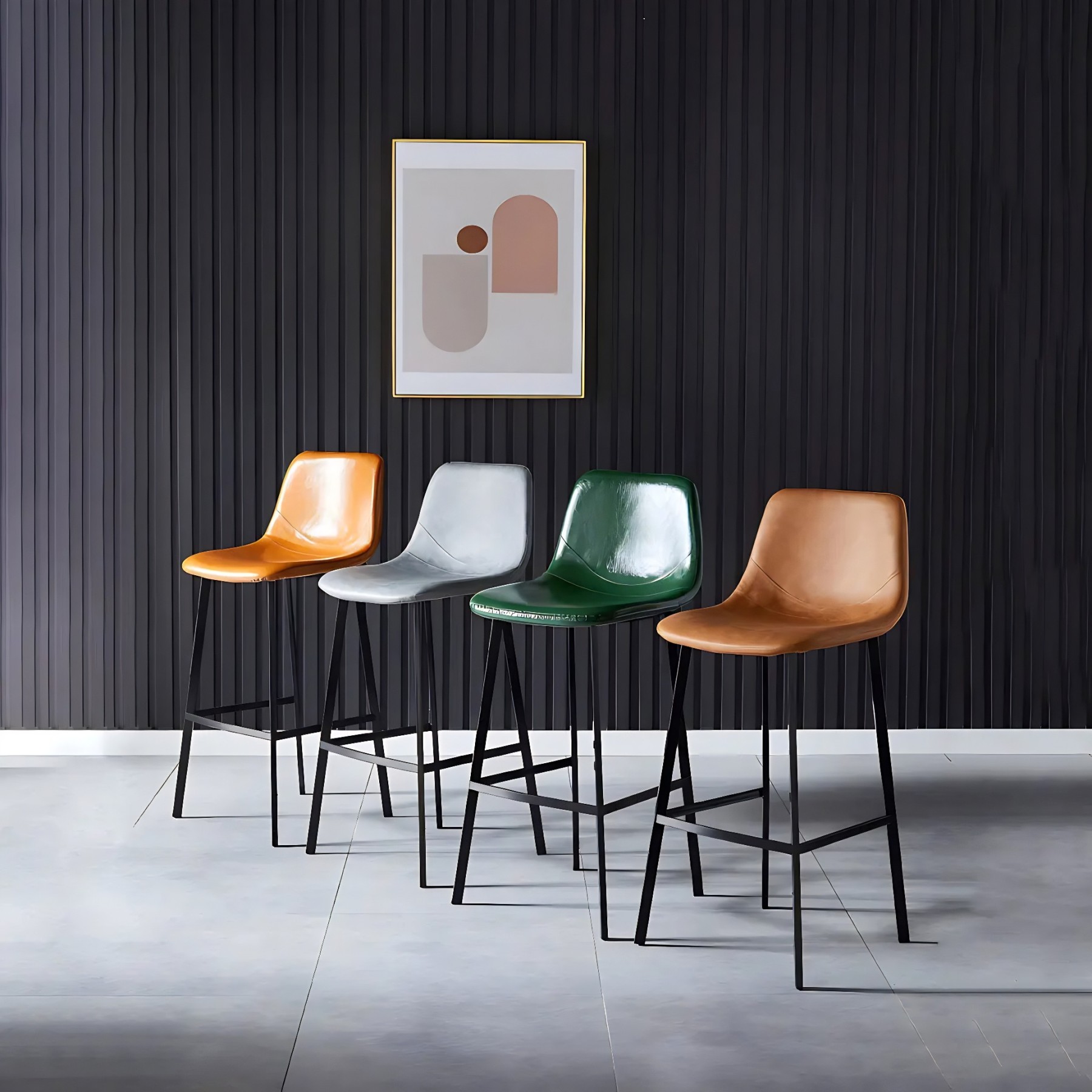 Leather Bucket Iron Bar Stool