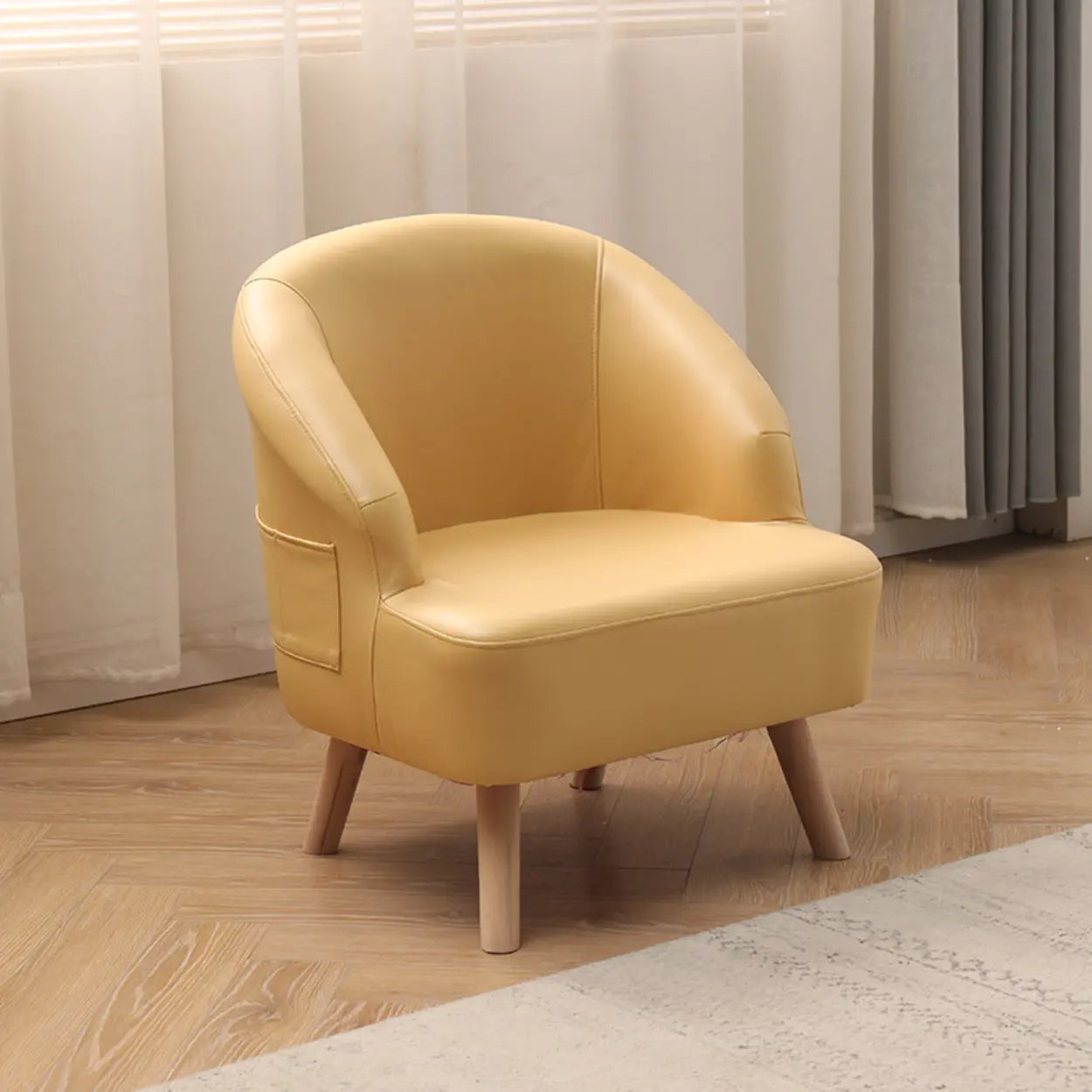 Leather Curved Back Accent Chair with Four Legs — Orange / Tech Cloth