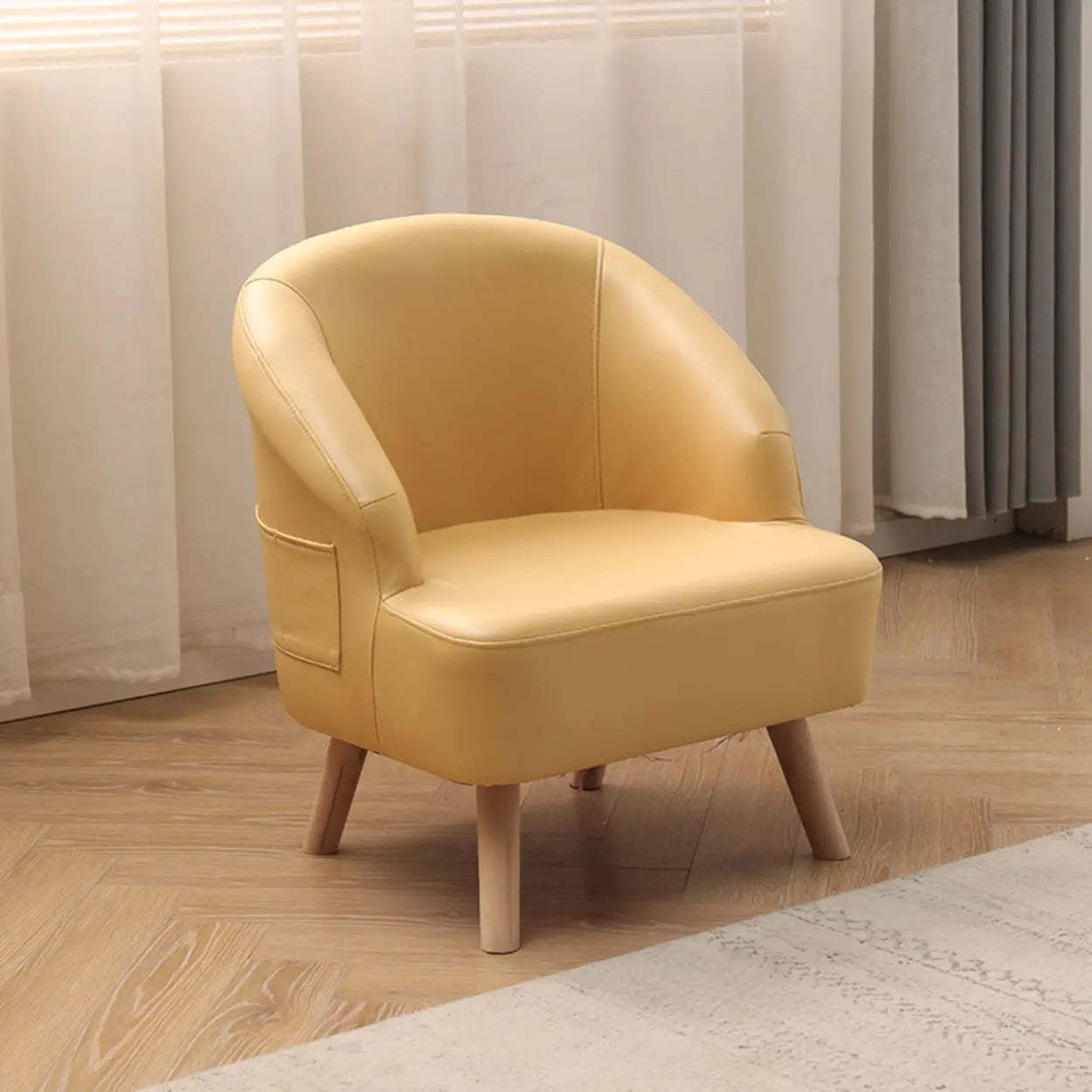 Leather Curved Back Accent Chair with Four Legs — Orange / Tech Cloth