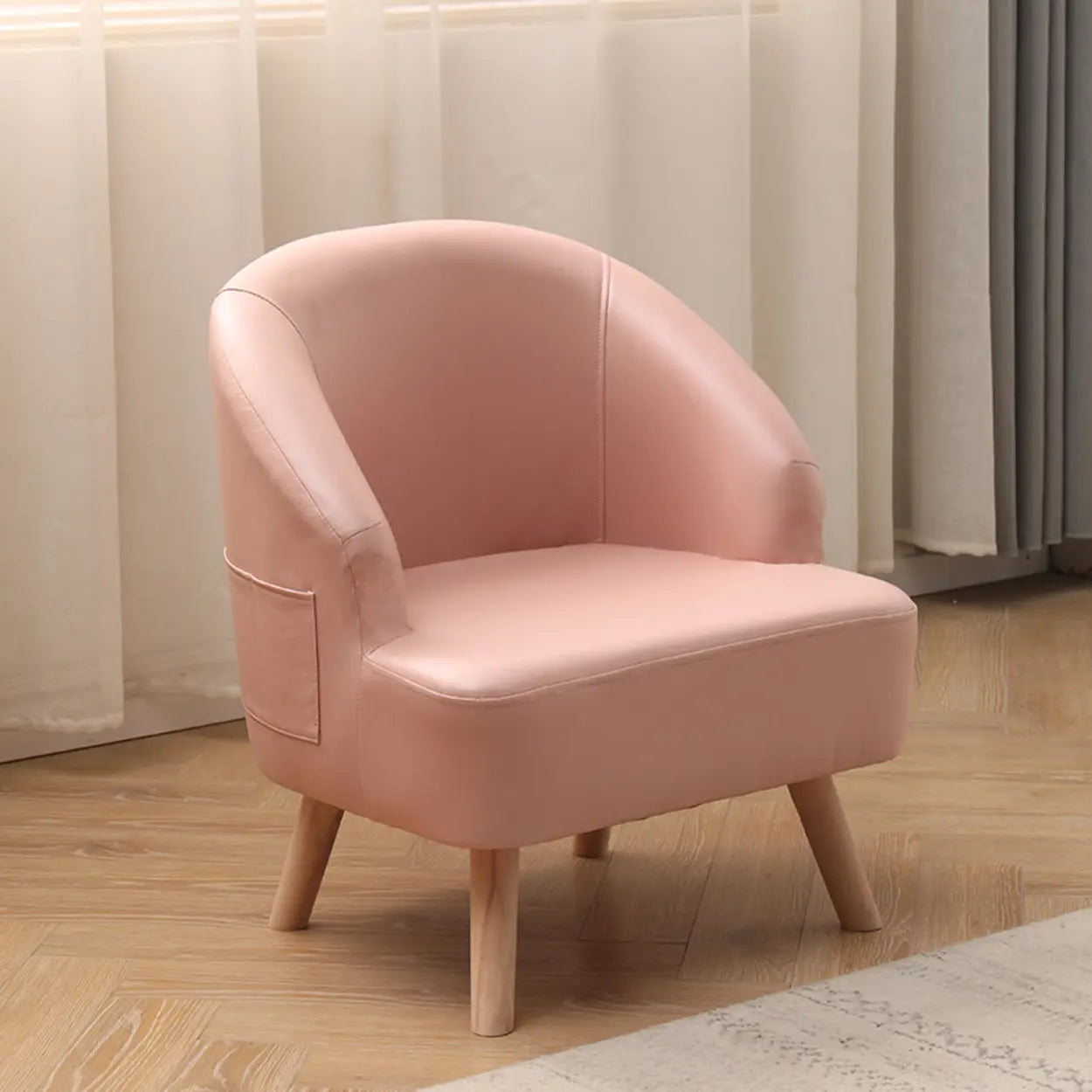 Leather Curved Back Accent Chair with Four Legs — Rose Bloom / Tech Cloth