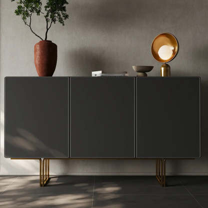 Leather Top Rectangular Black Metal Storage Console Table