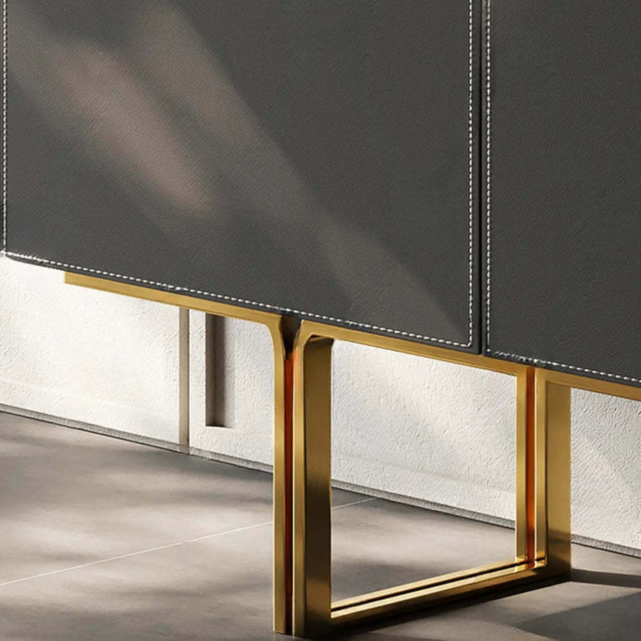 Leather Top Rectangular Black Metal Storage Console Table