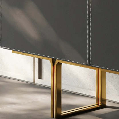 Leather Top Rectangular Black Metal Storage Console Table